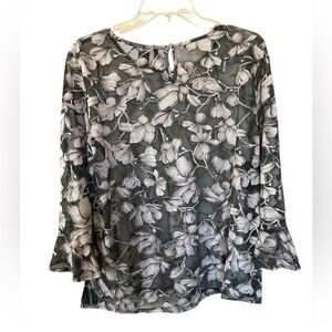 New Directions Sheer Velvet Burnout Y2K Whimsigoth Fairy Bell Sleeve Blouse XL